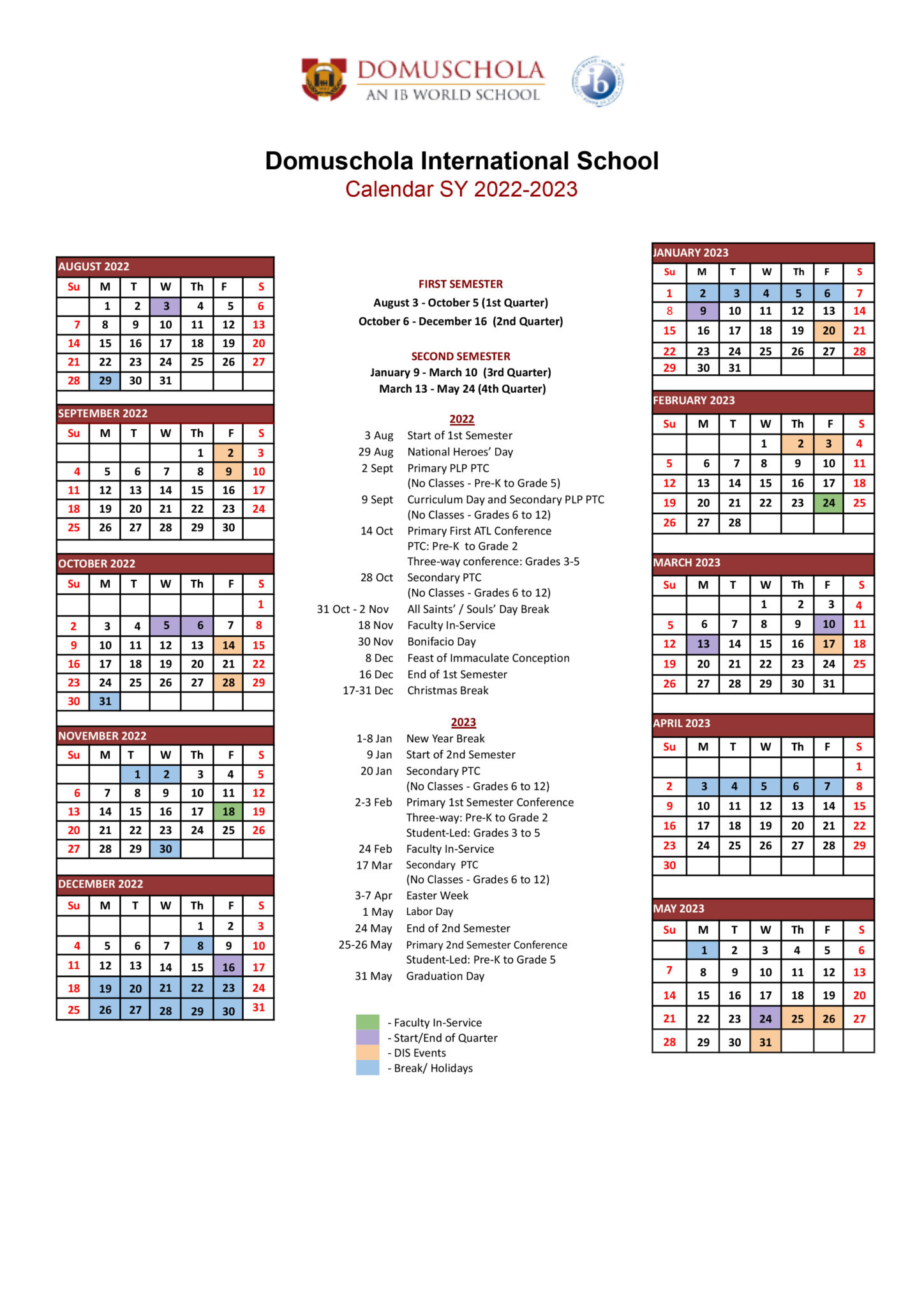 School Calendar - Domuschola International School